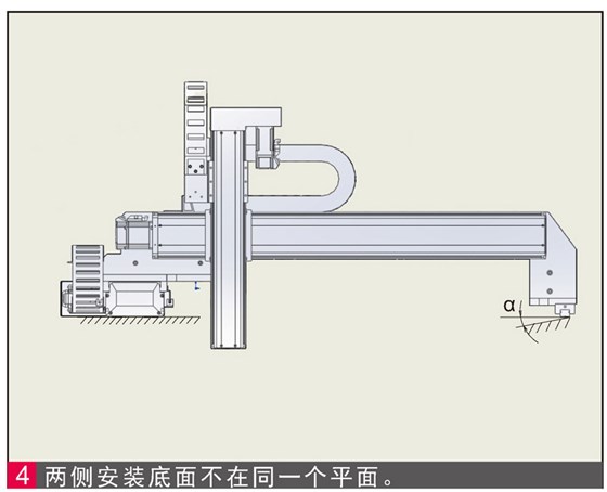 组合机械手臂两边安装高度不平。